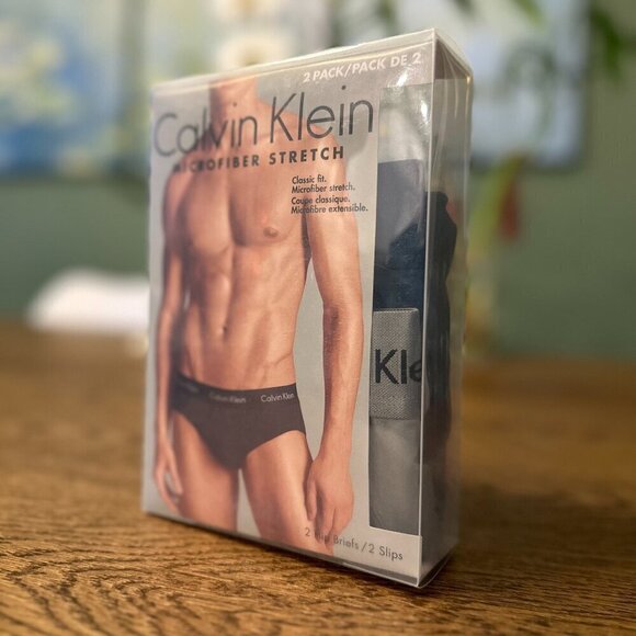 NEW! NWT! Calvin Klein Microfiber Stretch Briefs Classic Fit 2 pack -Blue & Grey - Picture 1 of 10